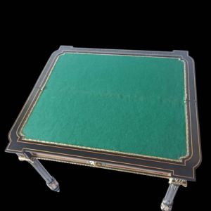 Table de jeu / console Napoléon III, marqueterie, placage, bronze, XIXe s