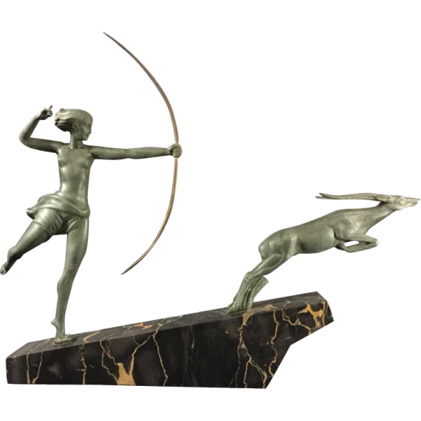 DEMARCO - Max Le Verrier " Diane Chasseresse ", sculpture femme Art Déco, 1935
