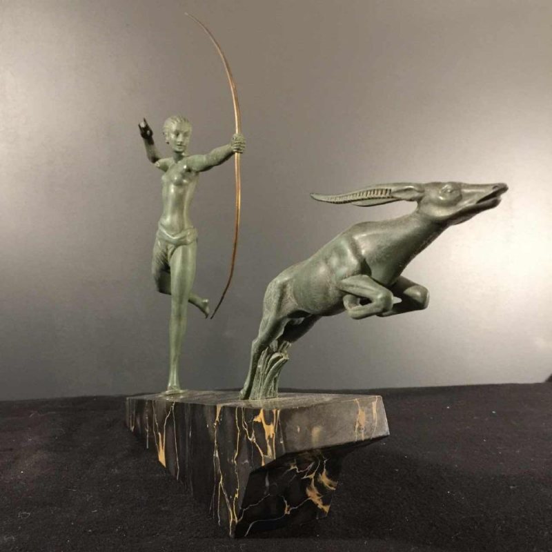 DEMARCO - Max Le Verrier "Diane Chasseresse", Art Deco woman sculpture, 1935