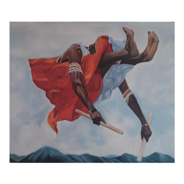 Jean-Christ NINTWARI - drummer uit Burundi - schilderij olieverf op doek, 21e eeuw