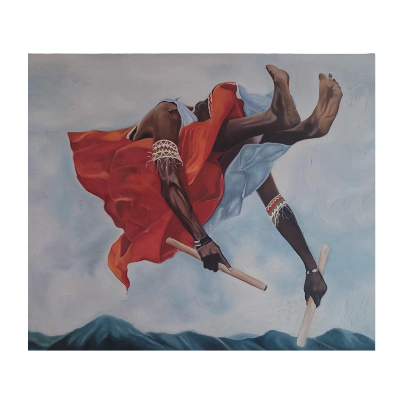 Jean-Christ NINTWARI - drummer uit Burundi - schilderij olieverf op doek, 21e eeuw