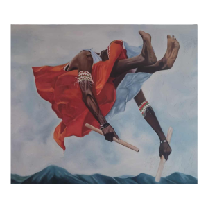 Jean-Christ NINTWARI - Tambourinaire du Burundi - tableau huile sur toile, XXIe s