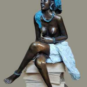 Adama Gandema The woman with the books lost wax bronze sculpture