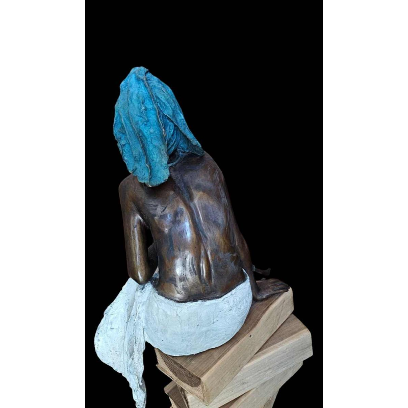Adama Gandema The woman with the books lost wax bronze sculpture