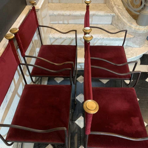 Suite of 4 Italian SAVONAROLA Dining Chairs / Armchairs, Wrought Iron Brass1940s