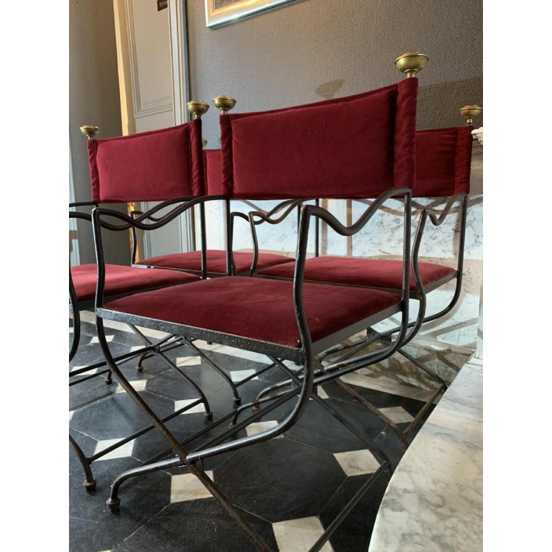 Suite van 4 Italiaanse SAVONAROLA Stoelen / Fauteuils, Smeedijzeren, 1940s