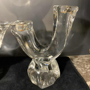 DAUM France " Verseau" Pair of Candlesticks / Candelabras Brutalist Crystal 1950