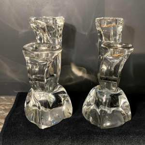 DAUM France " Verseau" Pair of Candlesticks / Candelabras Brutalist Crystal 1950