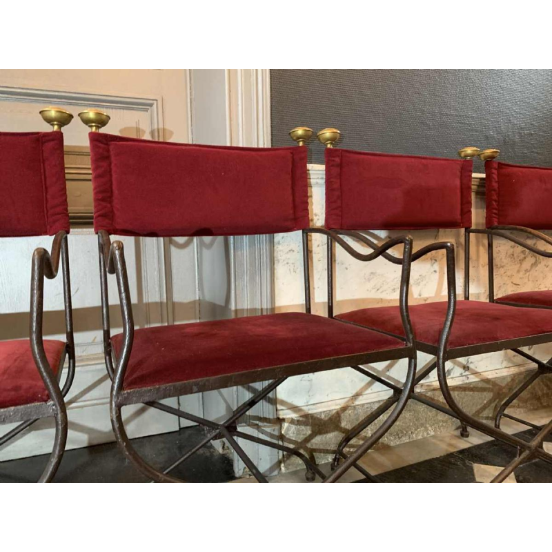 Suite of 4 Italian SAVONAROLA Dining Chairs / Armchairs, Wrought Iron Brass1940s