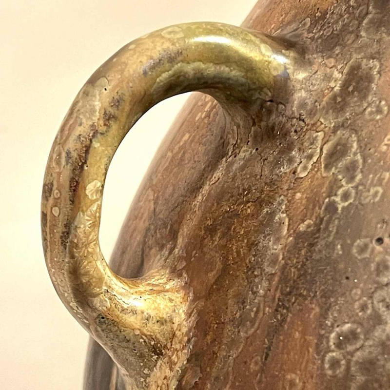 ROGER GUERIN, vase 'coloquinte' Art Nouveau brun à trois hanses, grès salé grand feu, Bouffioulx ca 1920