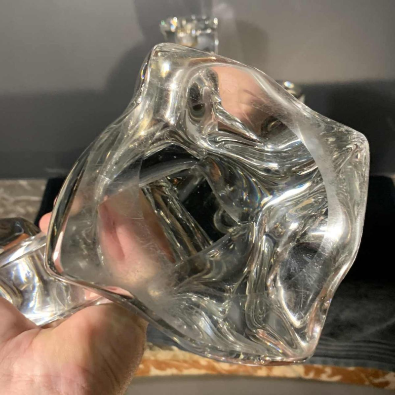 DAUM France "Verseau" Paire de Chandeliers / Bougeoirs, Cristal Brutaliste, 1950