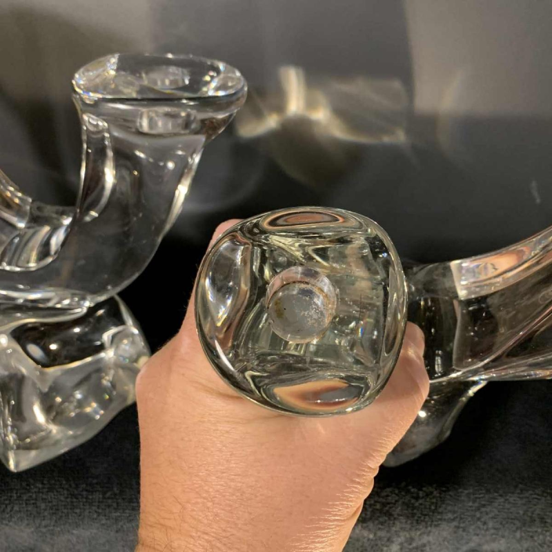 DAUM France "Verseau" Paire de Chandeliers / Bougeoirs, Cristal Brutaliste, 1950