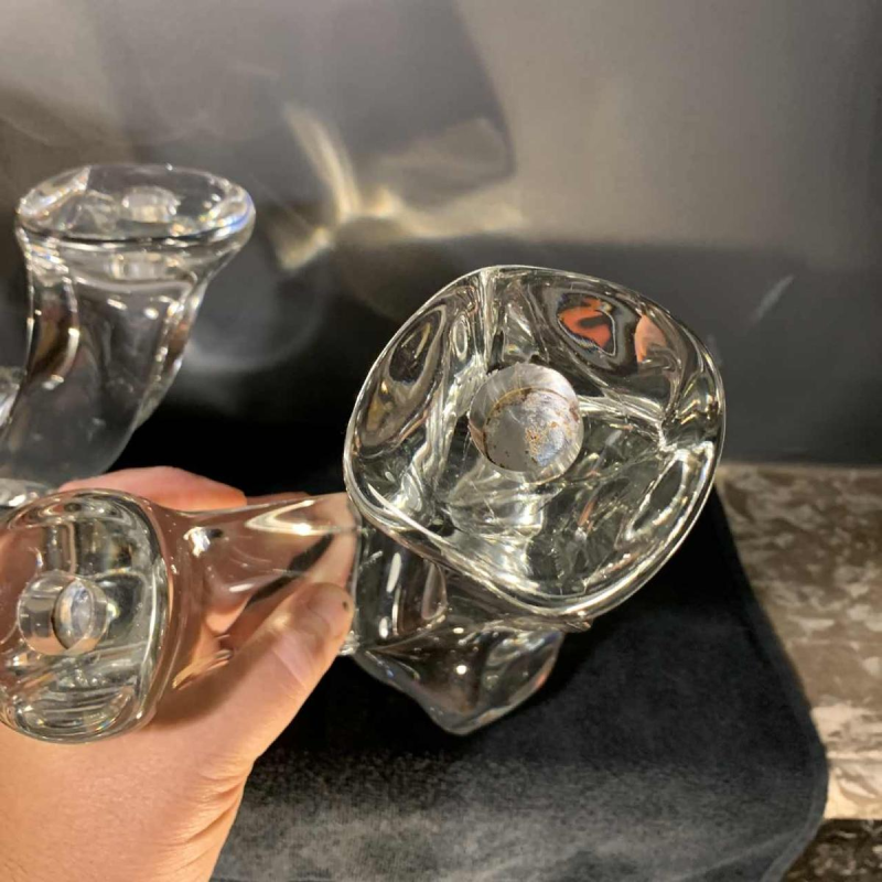 DAUM France "Verseau" Paire de Chandeliers / Bougeoirs, Cristal Brutaliste, 1950