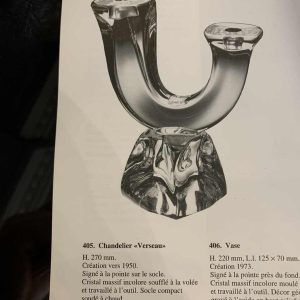 DAUM France "Verseau" Paire de Chandeliers / Bougeoirs, Cristal Brutaliste, 1950