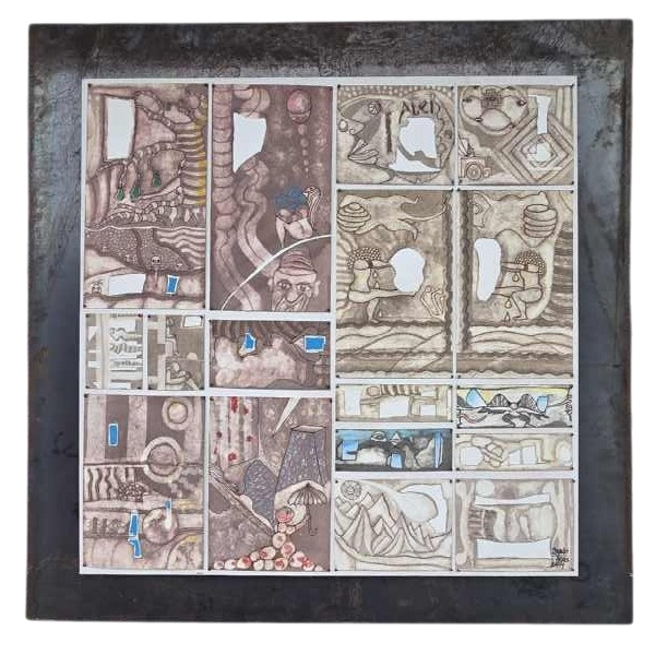 Osvaldo Torres “Primitive BD No.2“ peinture sur papier marouflé sur corten, 2024