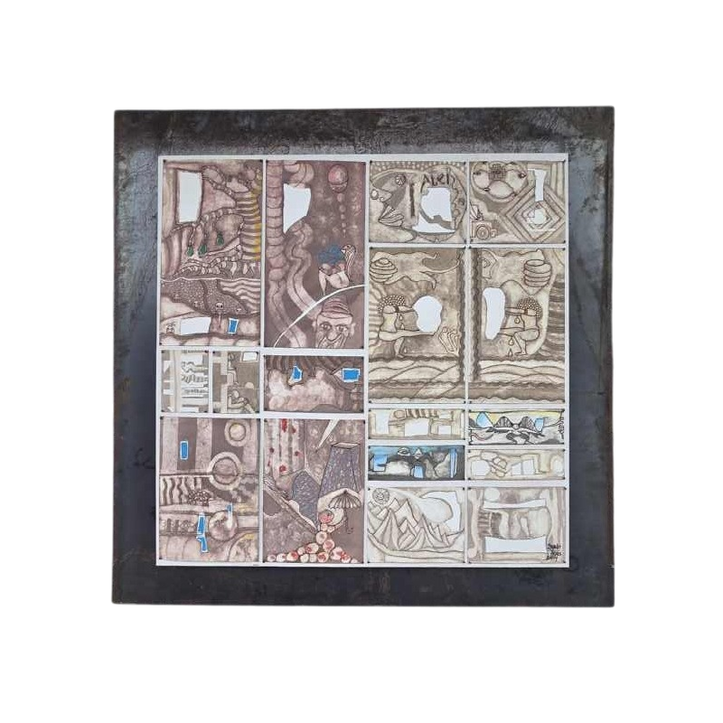 Osvaldo Torres “Primitive BD No.2“ peinture sur papier marouflé sur corten, 2024