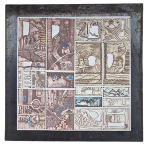 Osvaldo Torres ‘Primitive BD No.2’ painting on paper mounted on corten, 2024