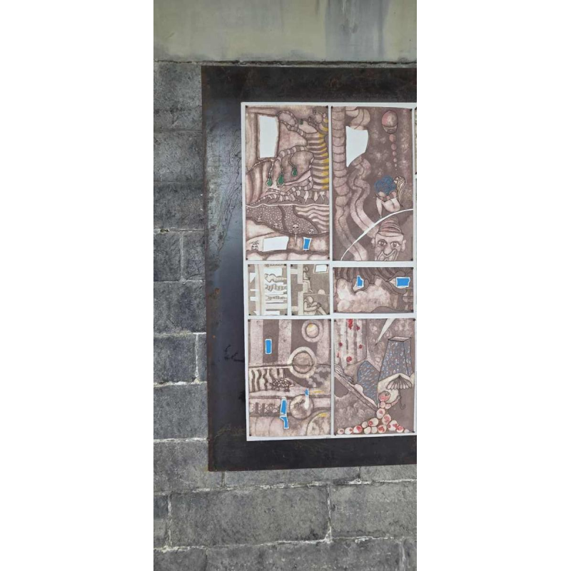 Osvaldo Torres “Primitive BD No.2“ peinture sur papier marouflé sur corten, 2024