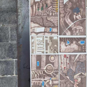 Osvaldo Torres “Primitieve BD nr.2” schilderij op papier gemonteerd op corten, 2024