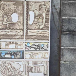 Osvaldo Torres “Primitive BD No.2“ peinture sur papier marouflé sur corten, 2024