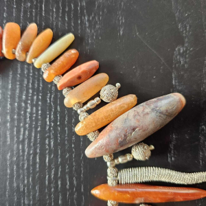 Nicole Vandenabeele, necklace of Neolithic carnelian beads, silver pendant