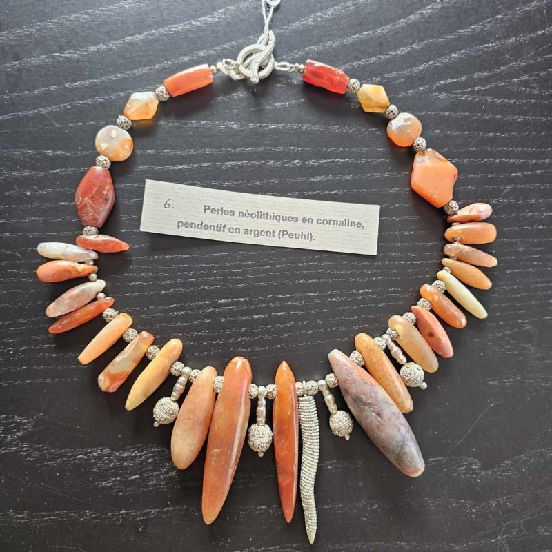Nicole Vandenabeele, necklace of Neolithic carnelian beads, silver pendant