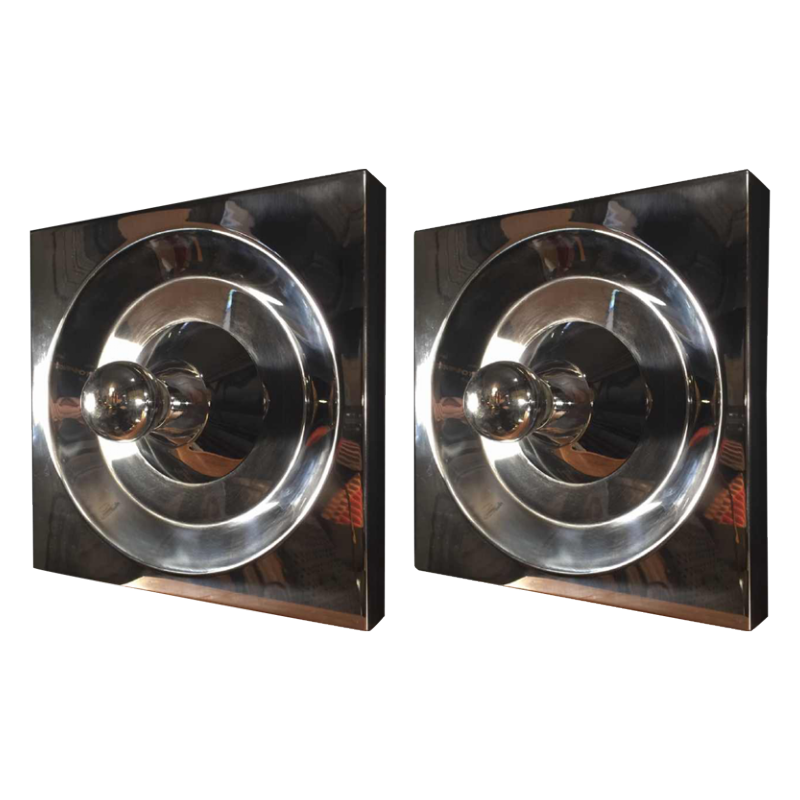 Klaus Hempel, Kaiser Leuchten, pair of "Optic Art" steel wall lights, 1970