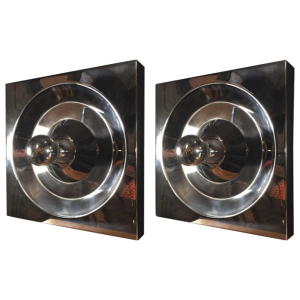 Klaus Hempel, Kaiser Leuchten, pair of "Optic Art" steel wall lights, 1970