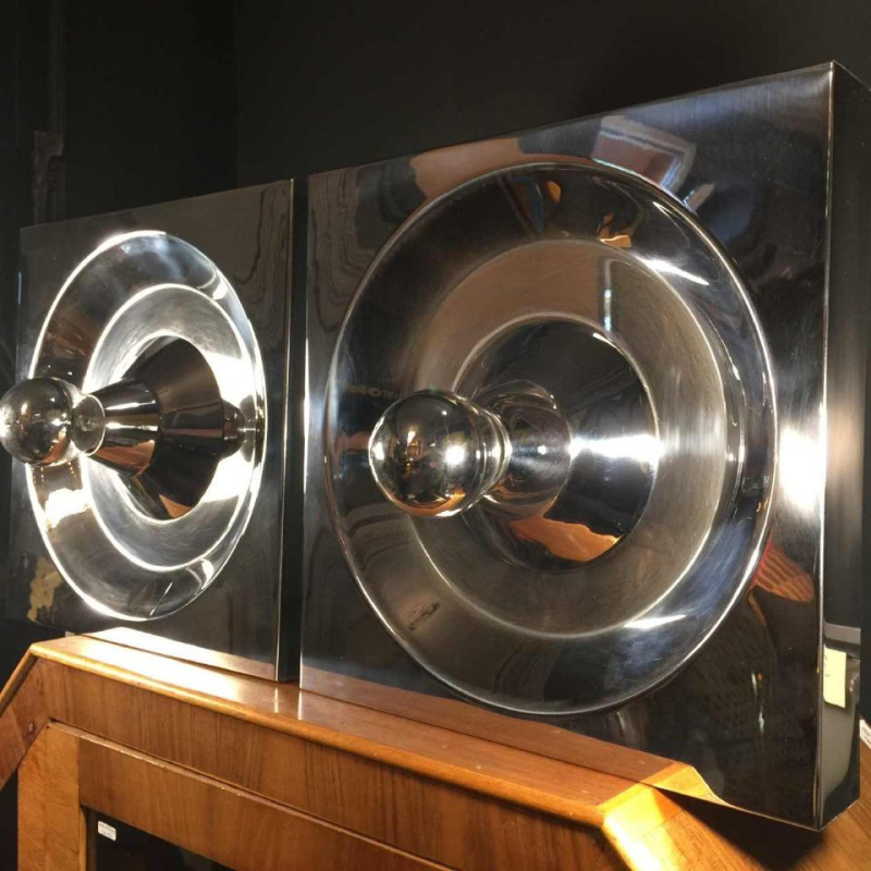 Klaus Hempel, Kaiser Leuchten, paar stalen wandlampen "Optic Art", 1970