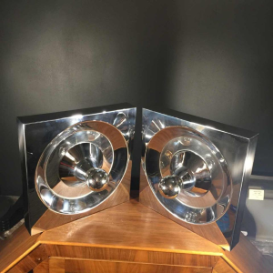 Klaus Hempel, Kaiser Leuchten, pair of "Optic Art" steel wall lights, 1970