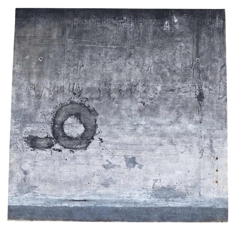 Christine Nicaise, huile sur toile abstraite marouflée sur acier corten, XXIe s