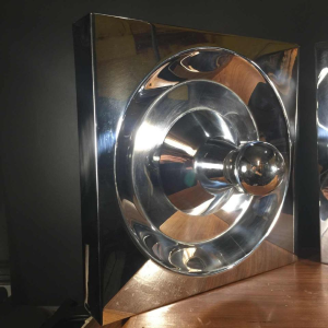 Klaus Hempel, Kaiser Leuchten, pair of "Optic Art" steel wall lights, 1970