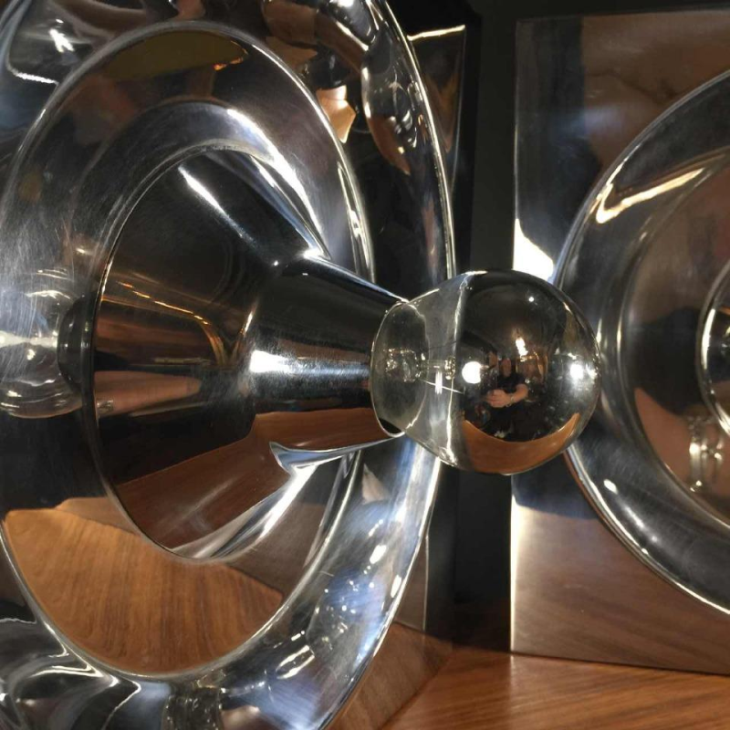 Klaus Hempel, Kaiser Leuchten, paar stalen wandlampen "Optic Art", 1970