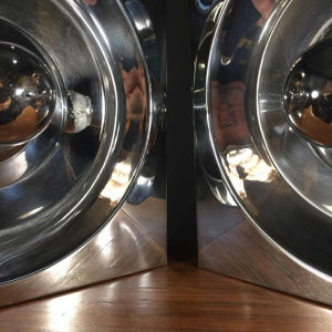 Klaus Hempel, Kaiser Leuchten, pair of "Optic Art" steel wall lights, 1970