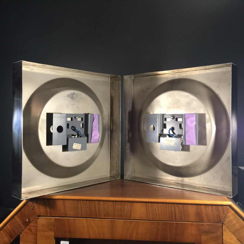 Klaus Hempel, Kaiser Leuchten, pair of "Optic Art" steel wall lights, 1970