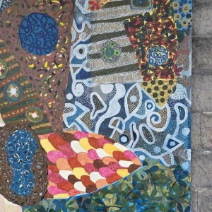 Madior “Cosmic landscape” oil on canvas mounted on corten steel, 21st century