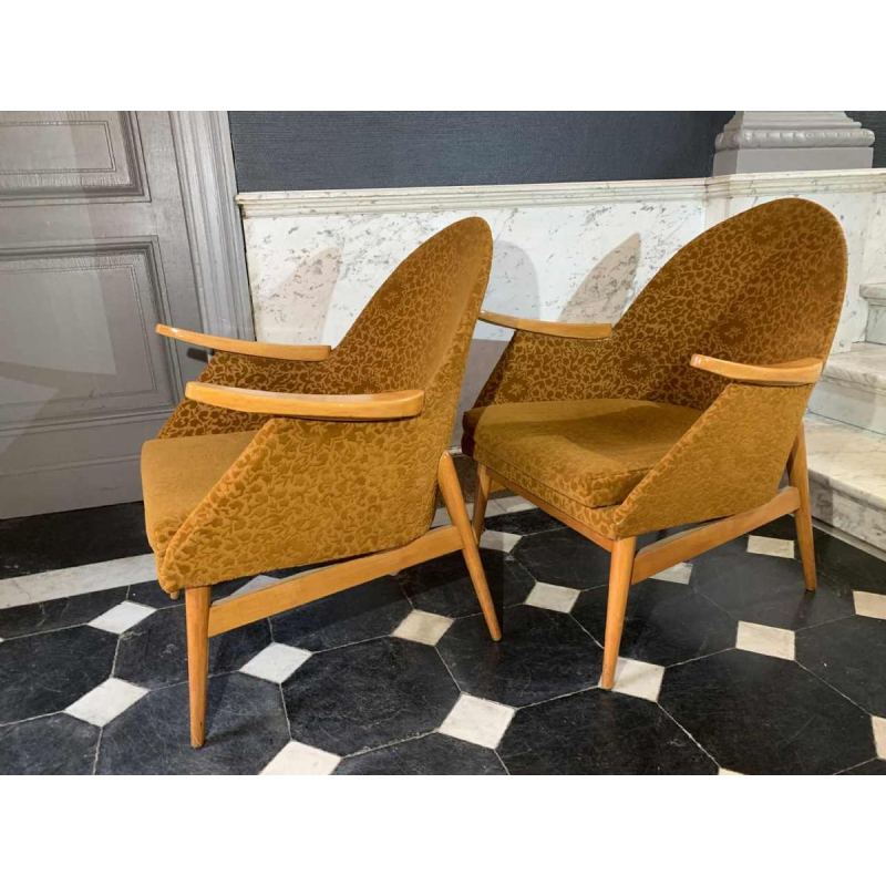 Pair of Vintage Armchairs, Perfect State, Czechoslovakia Design 1950s 1960s