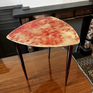 ALDO TURA, coffee/side table in red lacquered goatskin parchment, Italy ca 1950