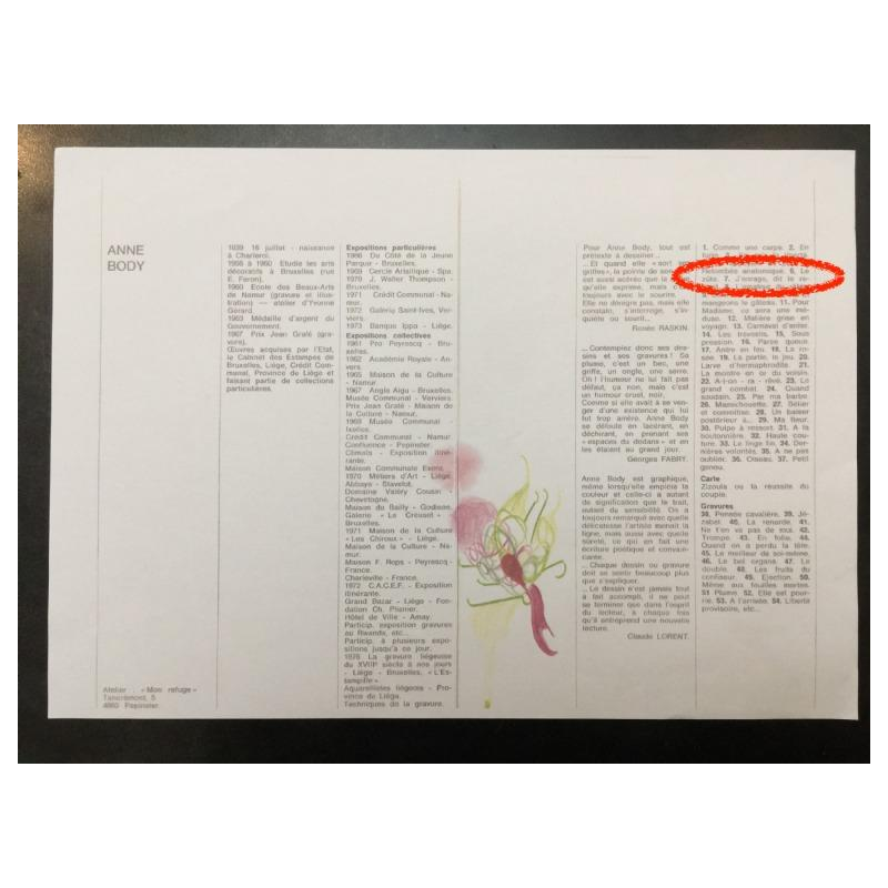 Anne Body " Le Zut ", dessin gouache sur papier, encadrement d'époque circa 1965