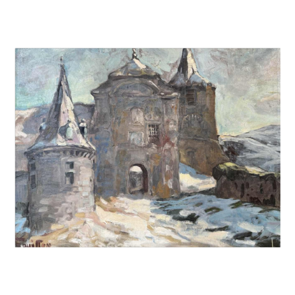 Georges BOUILLON ‘hâteau sous la neige en Ardenne’ painting oil on canvas, ca 1930