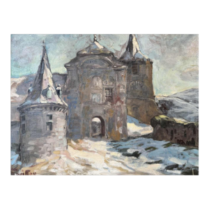Georges BOUILLON 'hâteau sous la neige en Ardenne' peinture huile sur toile, ca 1930