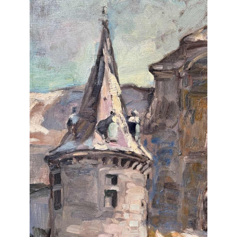 Georges BOUILLON 'hâteau sous la neige en Ardenne' peinture huile sur toile, ca 1930