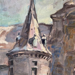 Georges BOUILLON 'hâteau sous la neige en Ardenne' peinture huile sur toile, ca 1930