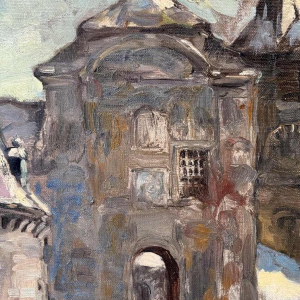 Georges BOUILLON 'hâteau sous la neige en Ardenne' schilderij olieverf op doek, ca 1930