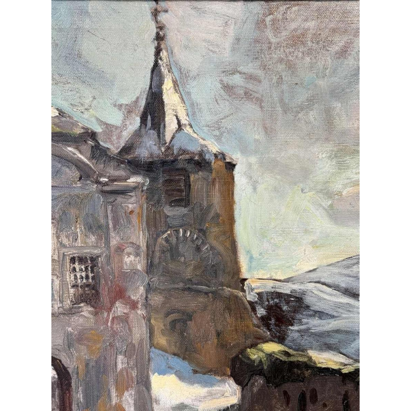 Georges BOUILLON 'hâteau sous la neige en Ardenne' schilderij olieverf op doek, ca 1930