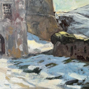 Georges BOUILLON 'hâteau sous la neige en Ardenne' schilderij olieverf op doek, ca 1930