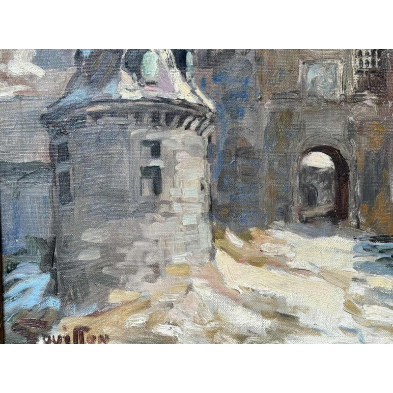 Georges BOUILLON 'hâteau sous la neige en Ardenne' schilderij olieverf op doek, ca 1930