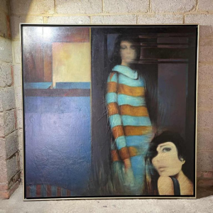 MACKOWIAK ERWIN 'Confidences féminines' tableau Pop'Art / Hyperréaliste belge, peintre huile sur toile, 1969