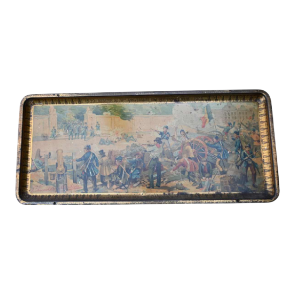 Tinnen bakje met “Michiels chocolade“ reclame 1905, 75 jaar onafhankelijkheid