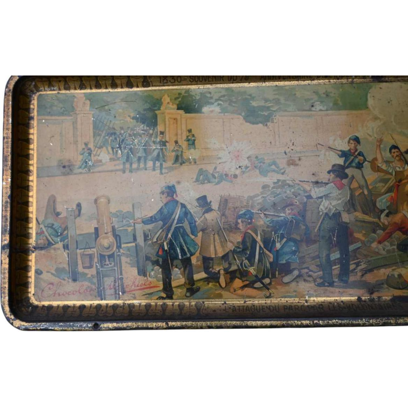 Plateau publicitaire en tôle « Chocolat Michiels » 1905, 75 ans d'indépendance